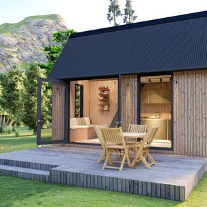 Tiny House Plans 20x8, Small Cabin Floor Plans with loft. Airbnb house plan, PDF blueprint plans, Weekend house plans + HD printable Photos