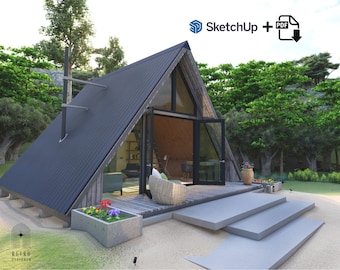 A Frame House Plan + 3D MODEL , 22'x24' Cabin, Floor Plans ,W/Full 3D Model + Structural Sketch-Up File + PDF instructions