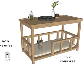 Dog Kennel DIY Plans | Dog House| Dog Crate Furnitures | PDF|Pet House|Wooden Elevated Dog Bed Plan| Bedside/Sofa Side Table with Dog Lounge