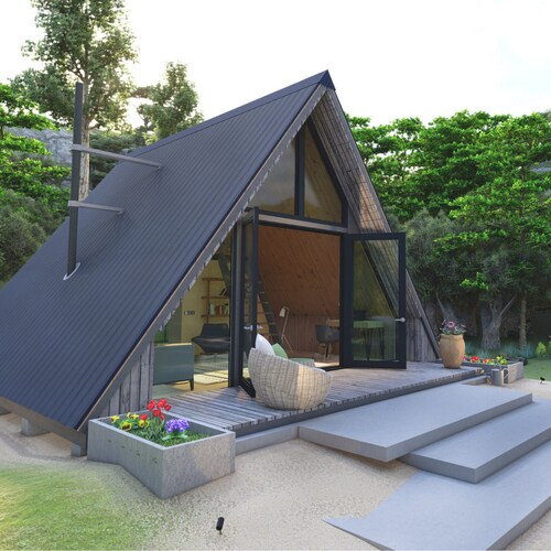 A Frame House Plan 3D MODEL 22'x24' Cabin Floor Etsy