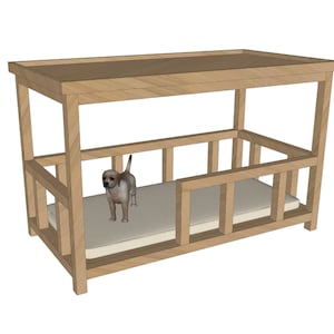 Dog Kennel DIY Plans Dog House Dog Crate Furnitures PDFPet HouseWooden Elevated Dog Bed Plan Bedside/Sofa Side Table with Dog Lounge image 5