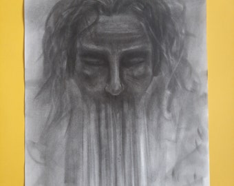Retrato expresivo original a carboncillo / Arte facial en blanco y negro