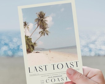 Last Toast On The Coast Bachelorette Beach Bachelorette Party Invitation and Itinerary, Vintage Poster Invitation, Coastal Bachelorette