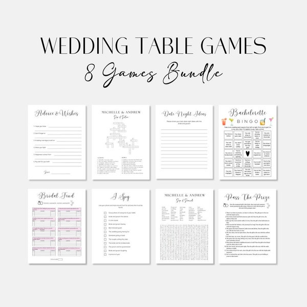 Wedding Table Games Bundle Wedding Games for Reception Wedding Reception Games Wedding Games Cocktail Hour Wedding Crossword Bridal Bingo