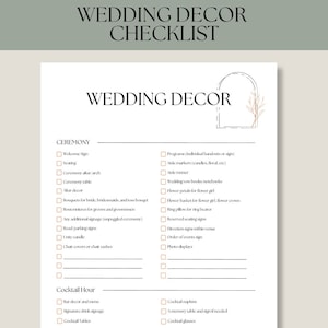 Wedding Decor Checklist, Printable Wedding Checklist Template, Wedding Planning Checklist, Wedding Binder Wedding Planner Digital Decoration