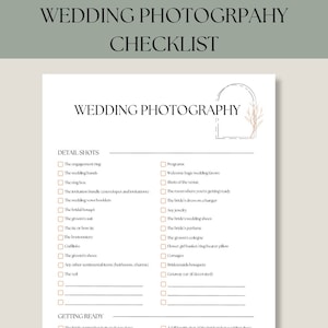 Wedding Photos Checklist, Printable Wedding Checklist Template, Wedding Planning Checklist, Wedding Binder, Wedding Planner Photography