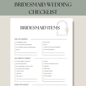 Wedding Bridesmaid Checklist, Printable Wedding Checklist Template, Wedding Planning Checklist, Wedding Binder, Bridesmaid Items for Wedding
