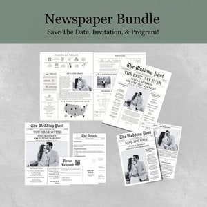 Newspaper Wedding Template Bundle , Editable Wedding Newspaper Program Invitation and Save The Date, Newspaper Wedding Bundle and Set