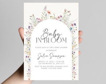Baby In Bloom Baby Shower Invitation Set, Baby In Bloom Invitation, Editable Wildflower Baby Shower, Spring Baby Shower Template Floral