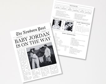 Newspaper Pregnancy Announcement Newspaper Baby Announcement Newspaper, Newspaper Baby Announcement Template in Canva, Baby Shower Newspaper