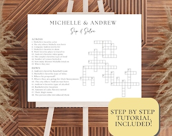 Custom Wedding Crossword Puzzle Template, Personalized Sip and Solve Bridal Shower Crossword, Wedding Puzzle Giant Crossword Large Crossword