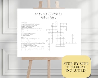 Baby-Dusche-Kreuzworträtsel Vorlage Personalisierte Rasseln und Rätsel Baby-Kreuzworträtsel Spaß-Baby-Dusche-Spiele Riesenkreuzworträtsel Großes Kreuzworträtsel