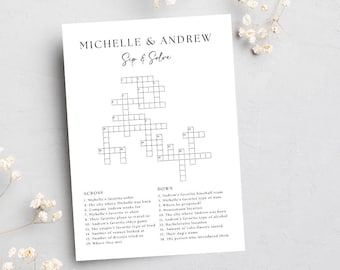 Custom Wedding Crossword Puzzle Template, Personalized Sip and Solve Bridal Shower Crossword, Wedding Puzzle Crossword Wedding Table Games