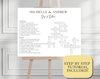 Custom Wedding Crossword Puzzle Template, Personalized Sip and Solve Bridal Shower Crossword, Wedding Puzzle Giant Crossword Large Crossword