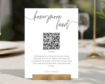 Plantilla de signo de fondo de luna de miel, signo de código QR editable, signo de Venmo de boda, códigos QR de luna de miel, signo de aplicación de efectivo, signos de boda de signo de boda Venmo