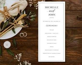 Plantilla de programa de boda, programa de ceremonia editable, cronograma de boda, cronograma del día de la boda, itinerario de boda, cronograma de boda imprimible