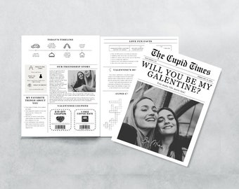 Custom Galentines Day Newspaper Template Canva Galentines Newspaper Will You Be My Galentines Day Gift Newspaper Cupid Galentine Newspaper
