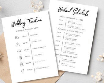 Modèle de chronologie de jour de mariage, modèle de chronologie de mariage modifiable, calendrier de chronologie de week-end de mariage, téléchargement de modèle de programme de mariage