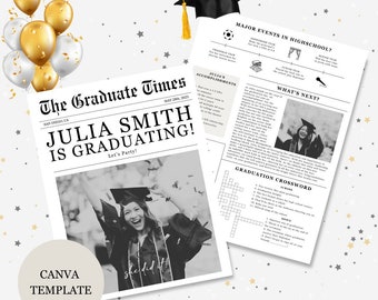Graduation Newspaper Template, Printable Graduation Party Favors Graduation Gifts Graduation Party Decorations Grad Party Invitations Canva