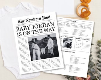 Baby Announcement Newspaper Pregnancy Announcement Newspaper Baby Announcement Template in Canva, Baby Shower Newspaper Template Download