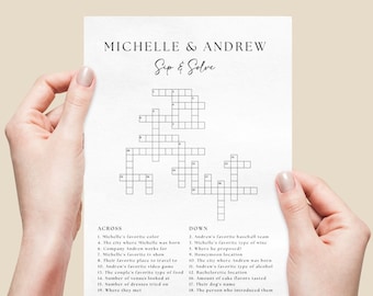 Custom Wedding Crossword Puzzle Template, Personalized Sip and Solve Bridal Shower Crossword, Wedding Puzzle Crossword Wedding Table Games