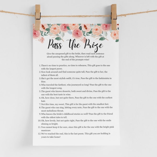 Pass The Gift Game, Pass The Prize Bridal Shower, Pass The Poem Game, Bridal Shower Games, Bachelorette Games, Pass The Gift Poem Rhyme Game