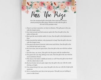 Pass The Gift Game, Pass The Prize Bridal Shower, Pass The Poem Game, Bridal Shower Games, Bachelorette Games, Pass The Gift Poem Rhyme Game
