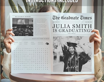 Editable Graduation Newspaper Template Graduation Gifts Graduation Party Decorations Graduation Party Favors Graduate Newspaper Crossword