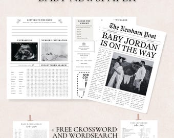 Baby Announcement Newspaper Pregnancy Announcement Newspaper Baby Newspaper Announcement Template in Canva, Baby Shower Newspaper Template