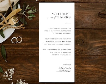 Thank You Place Card, Minimalist Wedding Placecards, Wedding Table Thank You Template, Place Cards, Thank You Napkin, Wedding Welcome Card
