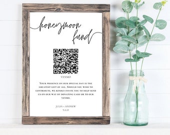 Honeymoon Fund Sign Template, Editable Honeymoon Fund Card, Wedding QR Code Sign, Honeymoon QR Codes, Wedding Venmo Sign, Cash App Sign,