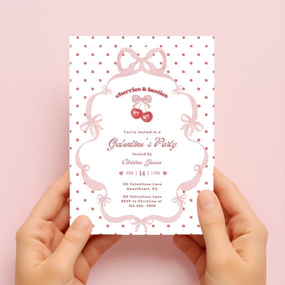 Cherry Galentines Invite Template, Galentines Party Invitation With Cherries, Cherries and Besties Valentines Day Invitation, Galentine Gift