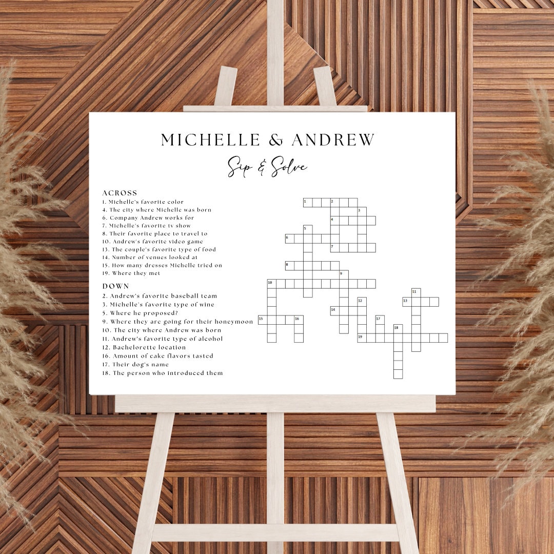 Custom Wedding Crossword Puzzle Template, Personalized Sip and Solve Bridal Shower Crossword, Wedding Puzzle Giant Crossword Large Crossword
