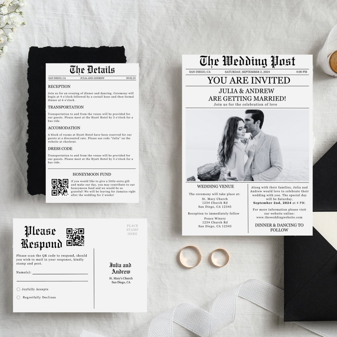 Wedding Newspaper Invitation Template, Editable Newspaper Template