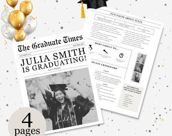 Graduation Newspaper Template Graduation Gifts Graduation Party Decorations Graduation Party Favors Graduate Newspaper Custom Crossword