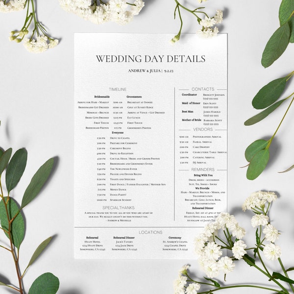 Wedding Timeline Template, Wedding Day Timeline, Wedding Itinerary, Bridal Party Timeline, Wedding Weekend Timeline, Wedding Schedule Agenda