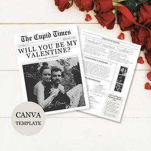 Valentines Newspaper Template Canva Valentines Day Newspaper Template Valentines Day Gift Will You Be My Valentine Cupid Valentine Newspaper