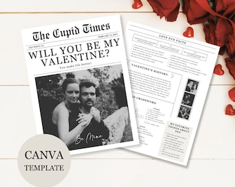 Valentines Newspaper Template Canva Valentines Day Newspaper Template Valentines Day Gift Will You Be My Valentine Cupid Valentine Newspaper