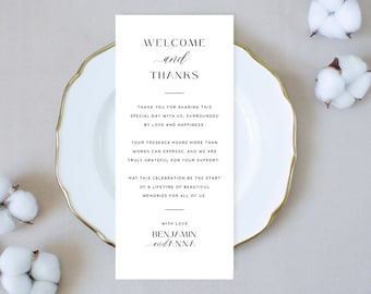 Wedding Placecards, Minimalist Thank You Place Card Template, Wedding Welcome Card, Wedding Table Thank You Template, Thank You Napkin Note