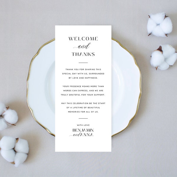 Wedding Placecards, Minimalist Thank You Place Card Template, Wedding Welcome Card, Wedding Table Thank You Template, Thank You Napkin Note