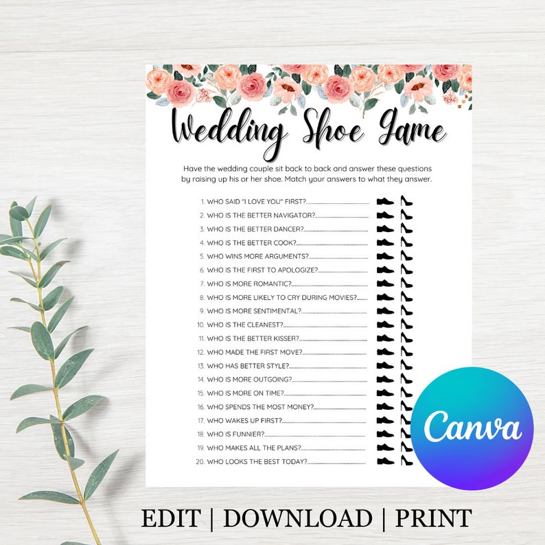Wedding Shoe Game Template Bridal Shower Games Engagement - Etsy