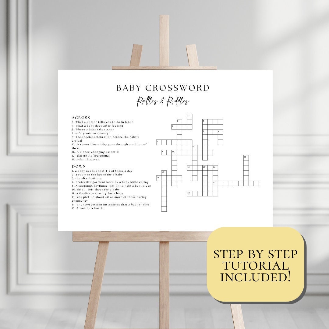 Baby shower crossword puzzle template personalized rattles and riddles