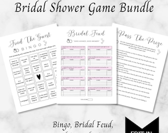 Bridal Shower Games, Printable Bridal Shower Bundle, Wedding Shower Games Templates, Bachelorette Games, Bridal Shower Game Prizes, Bride