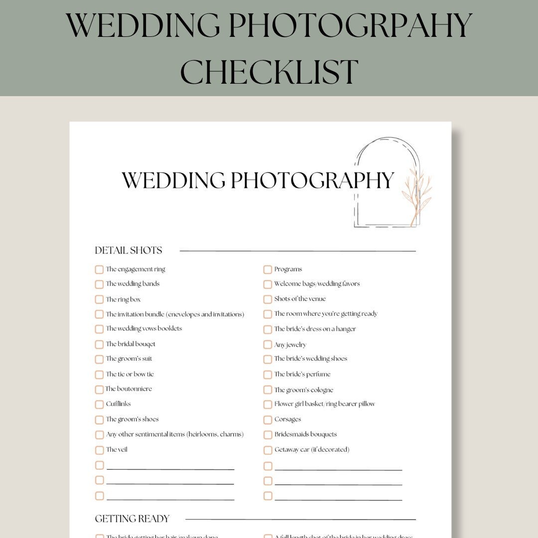 Wedding Photos Checklist, Printable Wedding Checklist Template, Wedding ...