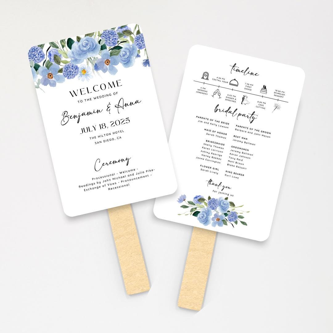 Floral Wedding Program Fan Template Wedding Fans With Wedding Timeline ...
