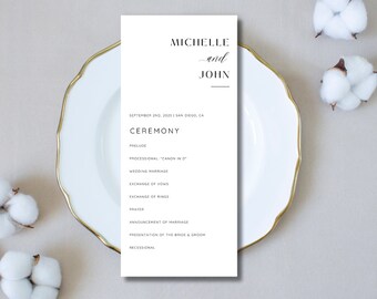 Minimalist Wedding Program Template, Wedding Timeline, Wedding Day Timeline, Wedding Itinerary, Ceremony Program, Wedding Schedule 4x9 4x8