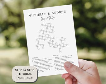 Plantilla de crucigrama de boda personalizada, sorbo personalizado y resolver crucigrama de despedida de soltera rompecabezas de boda pequeño crucigrama pequeño crucigrama