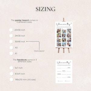 May include: A poster board with the text "Where were they?" displayed on a small wooden easel. The poster board is available in 5 sizes, including 20x30 inch and 36x48 inch. Handouts are available in 3 sizes, including 5x7 inch.