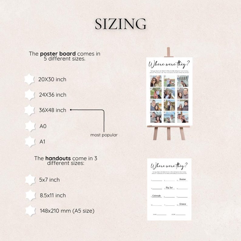 May include: A poster board with the text "Where were they?" displayed on a small wooden easel. The poster board is available in 5 sizes, including 20x30 inch and 36x48 inch. Handouts are available in 3 sizes, including 5x7 inch.