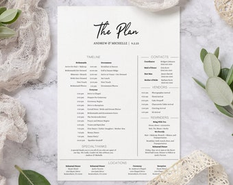 Wedding Party Timeline Printable Template Wedding Day Schedule Minimalist Details Bridal Party Itinerary Schedule for Wedding Day